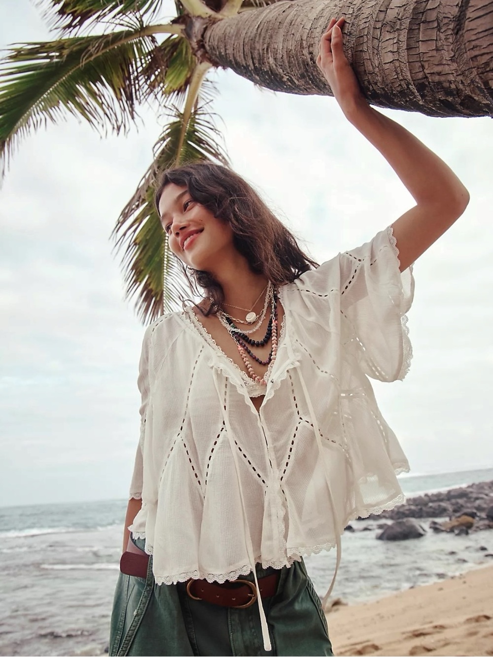 Free People Ethereal Dainty Billowy Lace Ruffle Michelle Blouse White Medium NWT